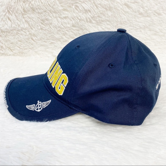 Breitling Navy Blue, White & Yellow Embroidered Logo Pilot's Cap Baseball Hat OS - Picture 4 of 10